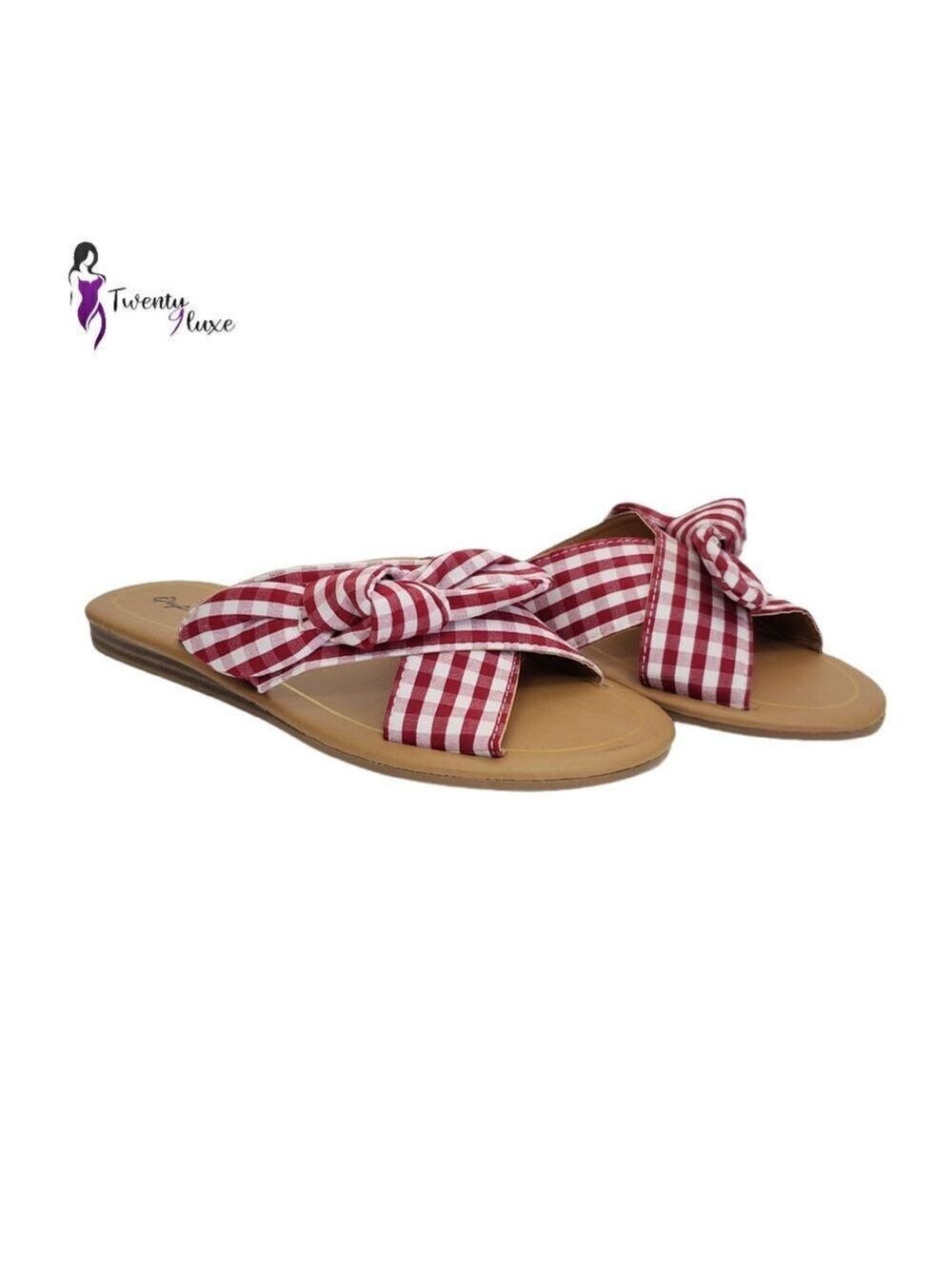Qupid Striped Slip-On Flat Sandals with Bow Size 7